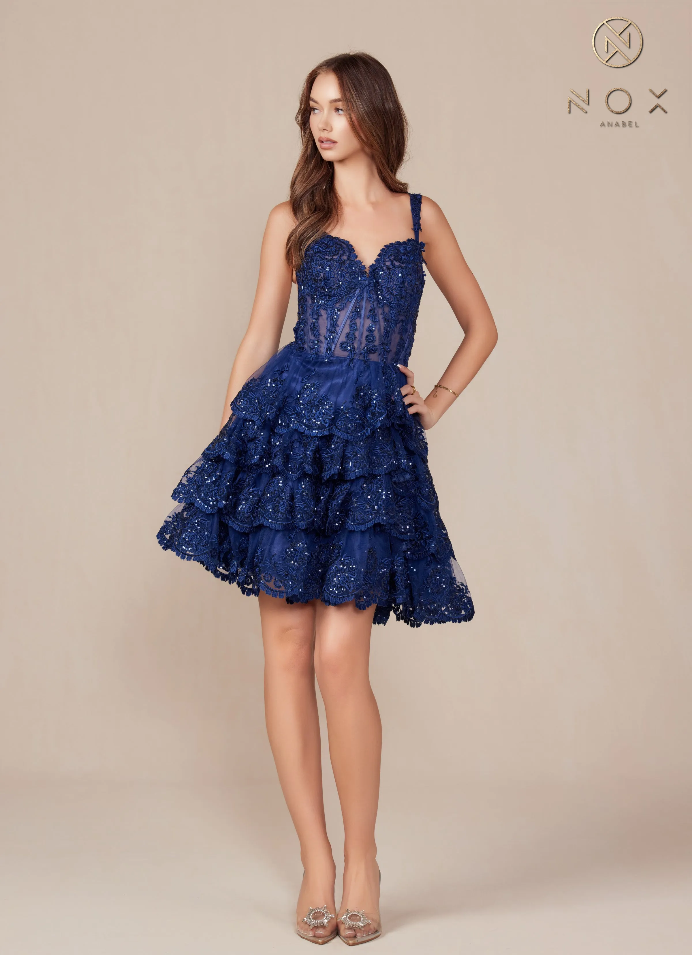 Nox Anabel R880 Sweetheart Ruffle Tiered Short Dress