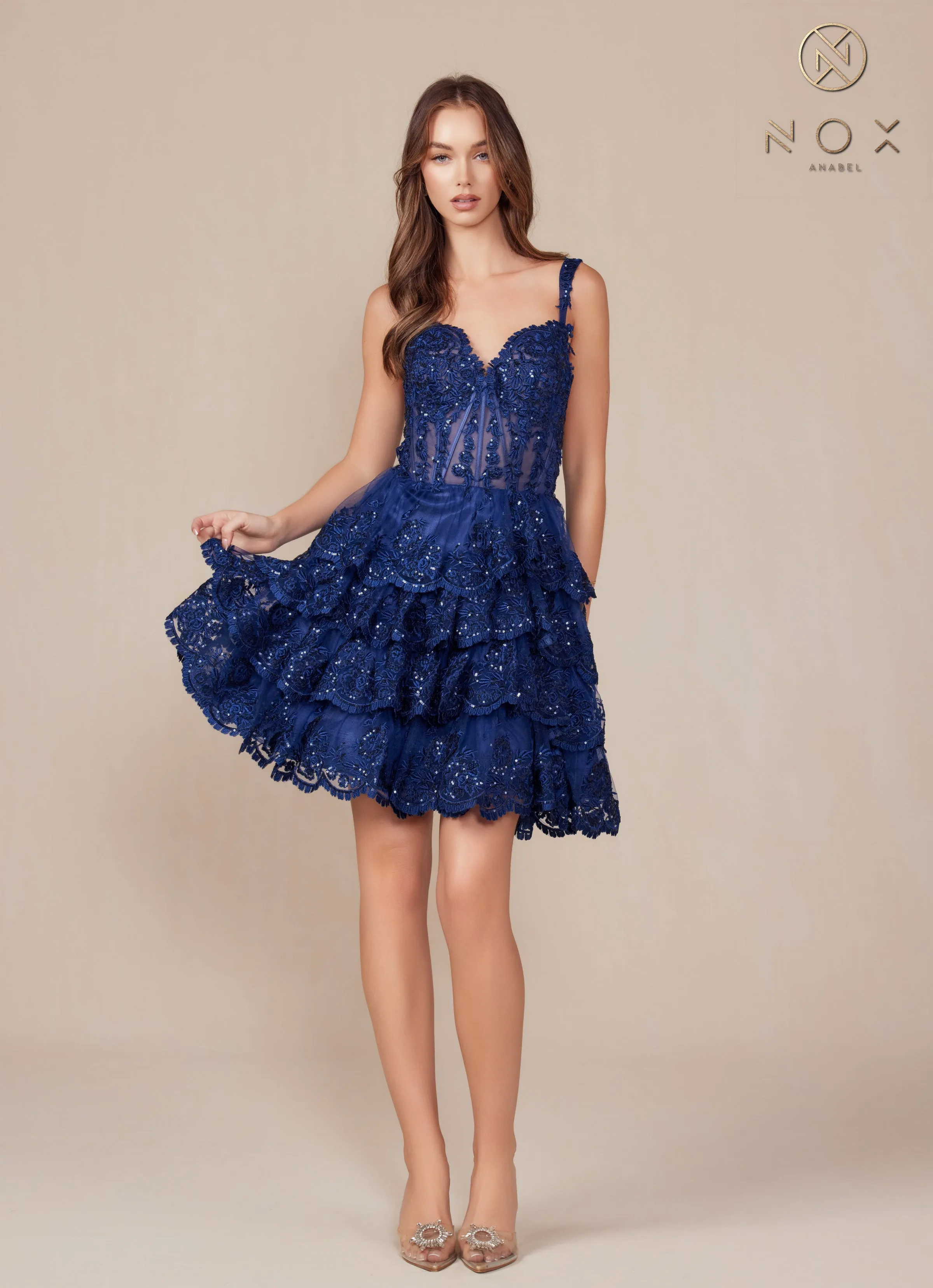 Nox Anabel R880 Sweetheart Ruffle Tiered Short Dress