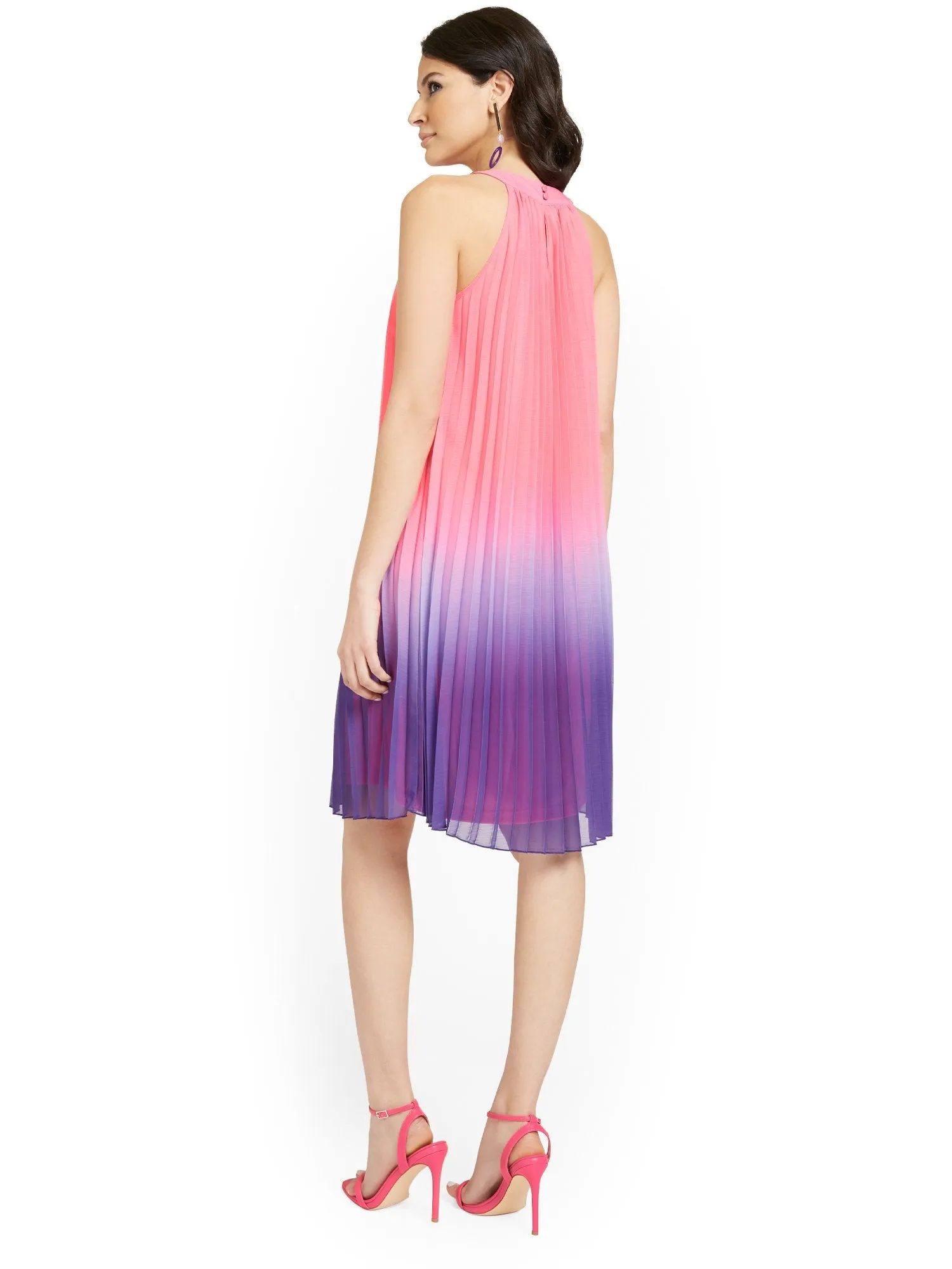 Ombre Pleated Halterneck Dress