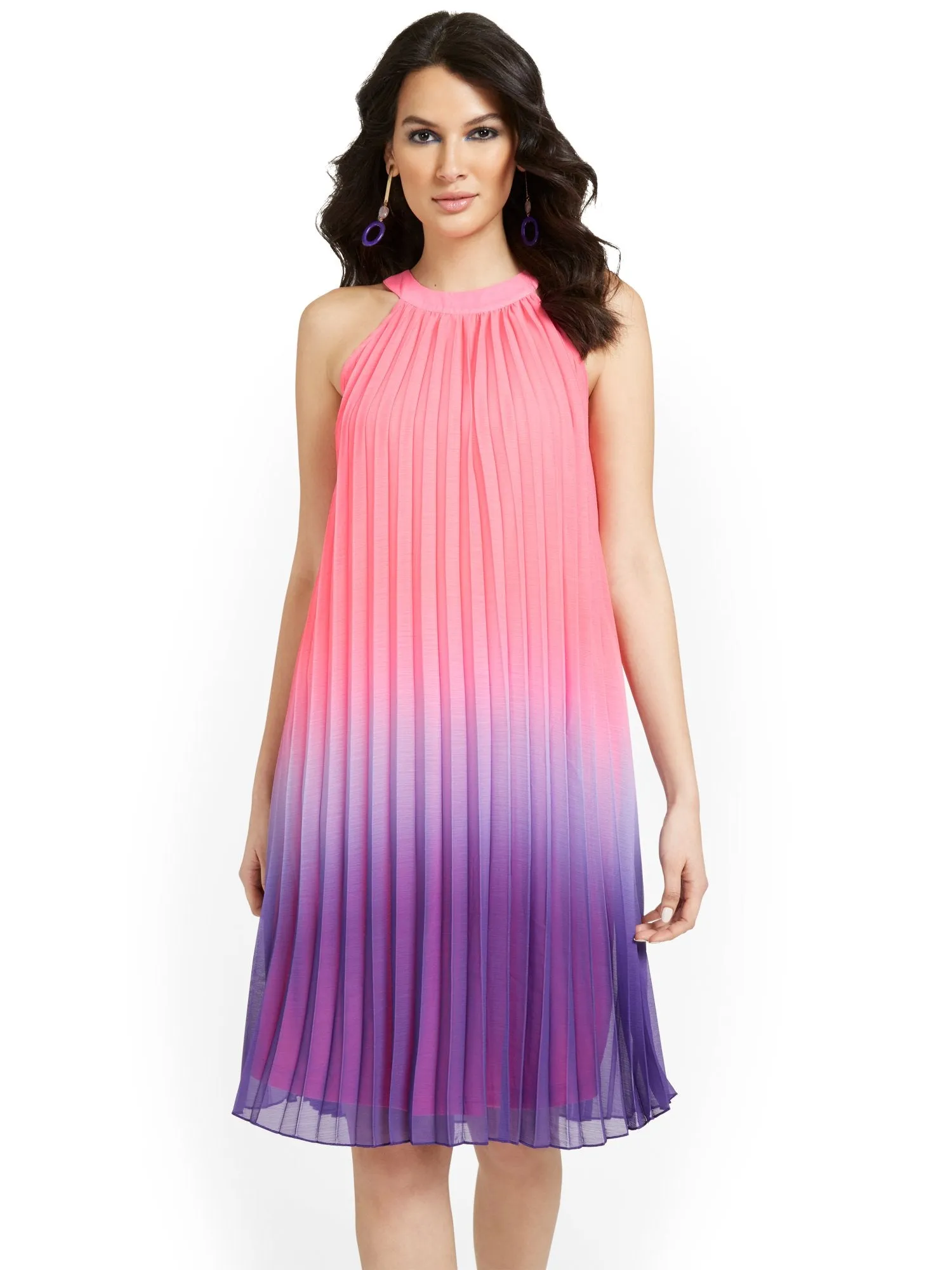 Ombre Pleated Halterneck Dress