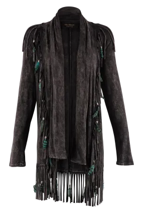 Pat Dahnke Feather Fringe Shawl Jacket - Black