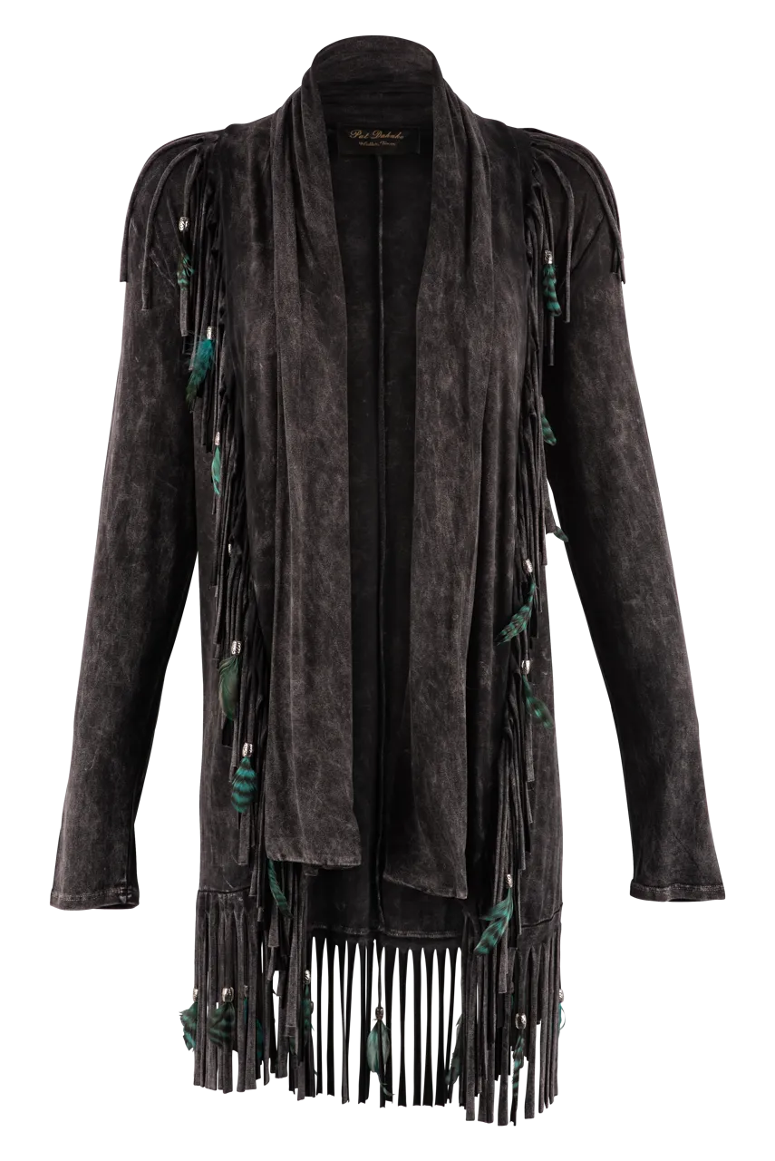 Pat Dahnke Feather Fringe Shawl Jacket - Black