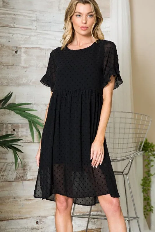 Playful Moments Swiss Dot Ruffled Sleeve Midi Dress