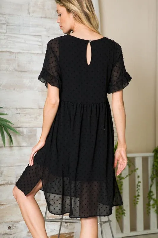 Playful Moments Swiss Dot Ruffled Sleeve Midi Dress