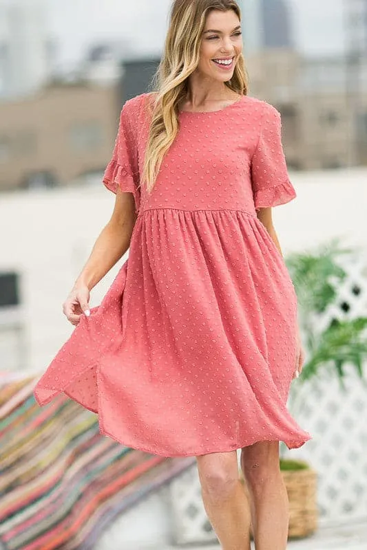 Playful Moments Swiss Dot Ruffled Sleeve Midi Dress