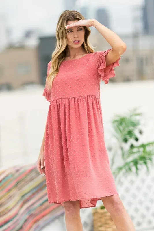 Playful Moments Swiss Dot Ruffled Sleeve Midi Dress