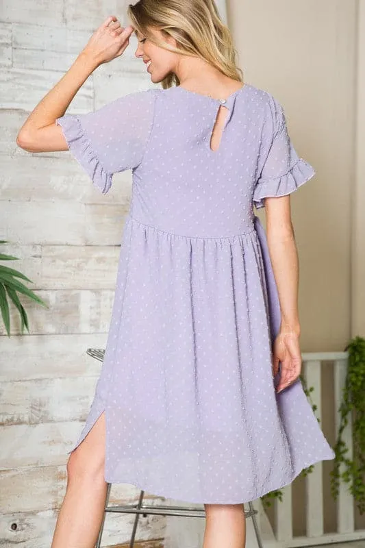 Playful Moments Swiss Dot Ruffled Sleeve Midi Dress