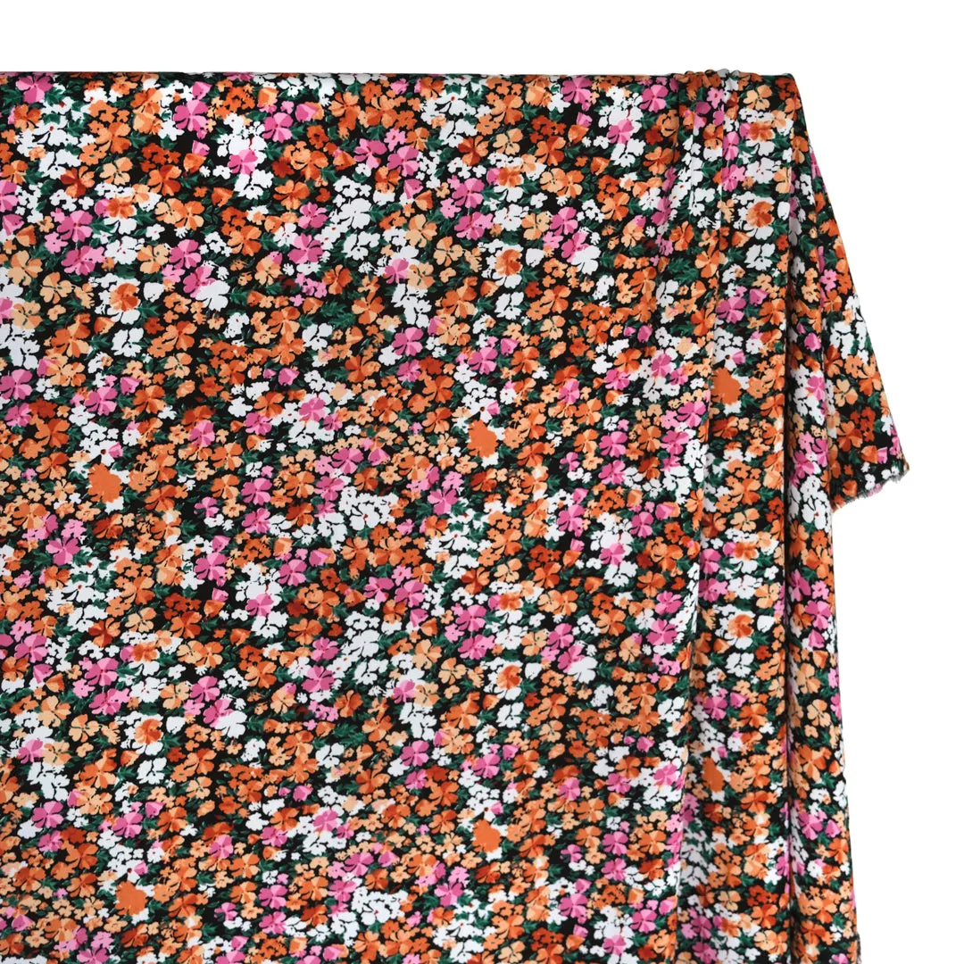 Playful Posies Rayon Voile - Black/Tangerine/Candy