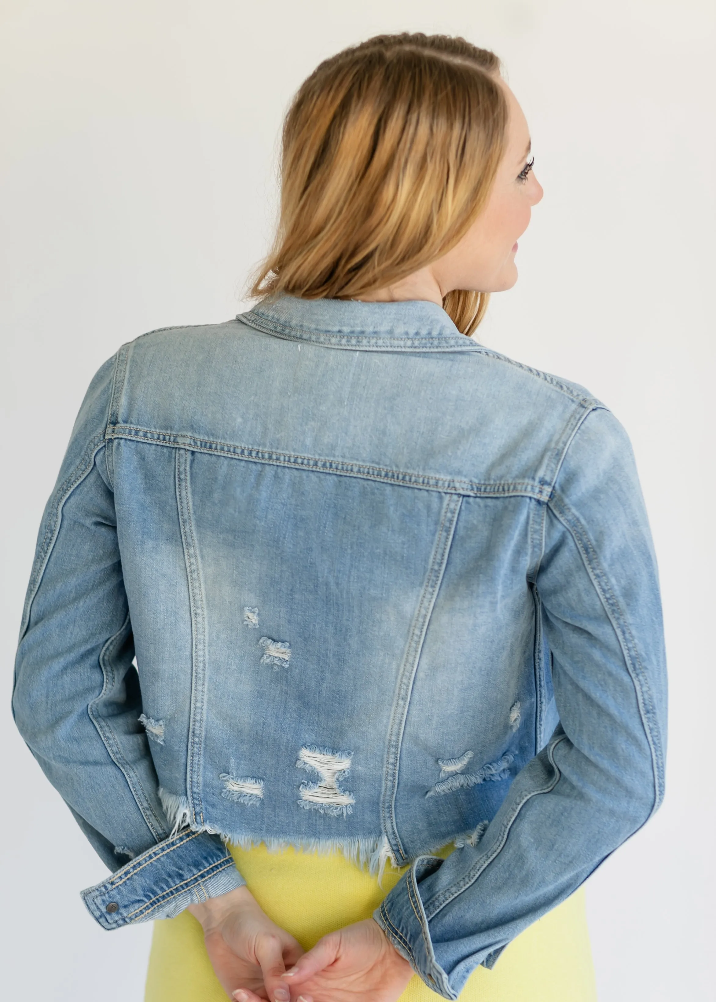 Raw Hem Distressed Light Wash Denim Jacket - FINAL SALE