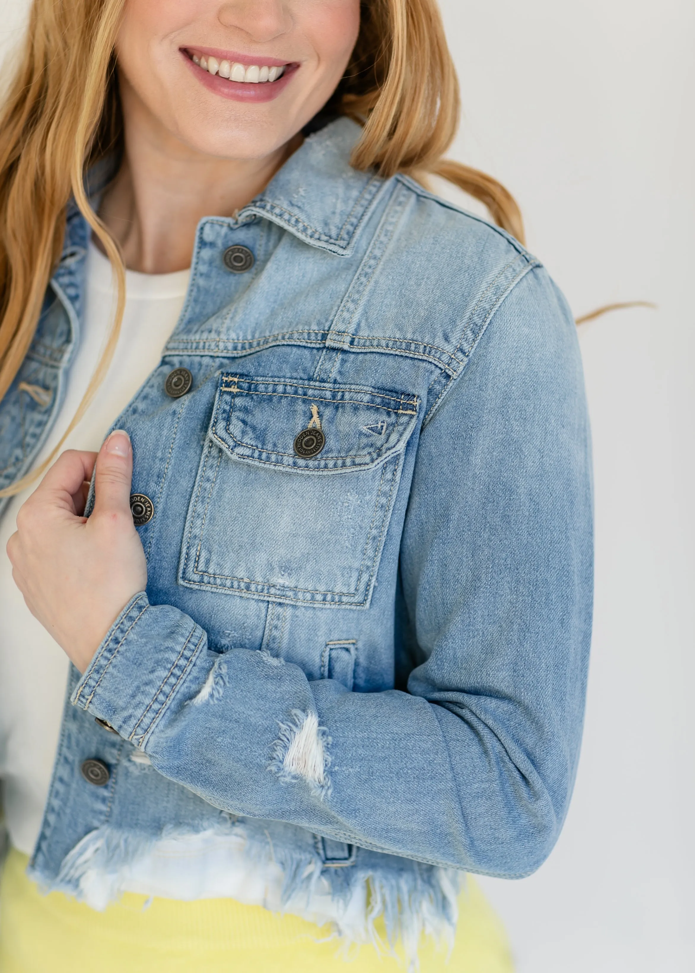 Raw Hem Distressed Light Wash Denim Jacket - FINAL SALE