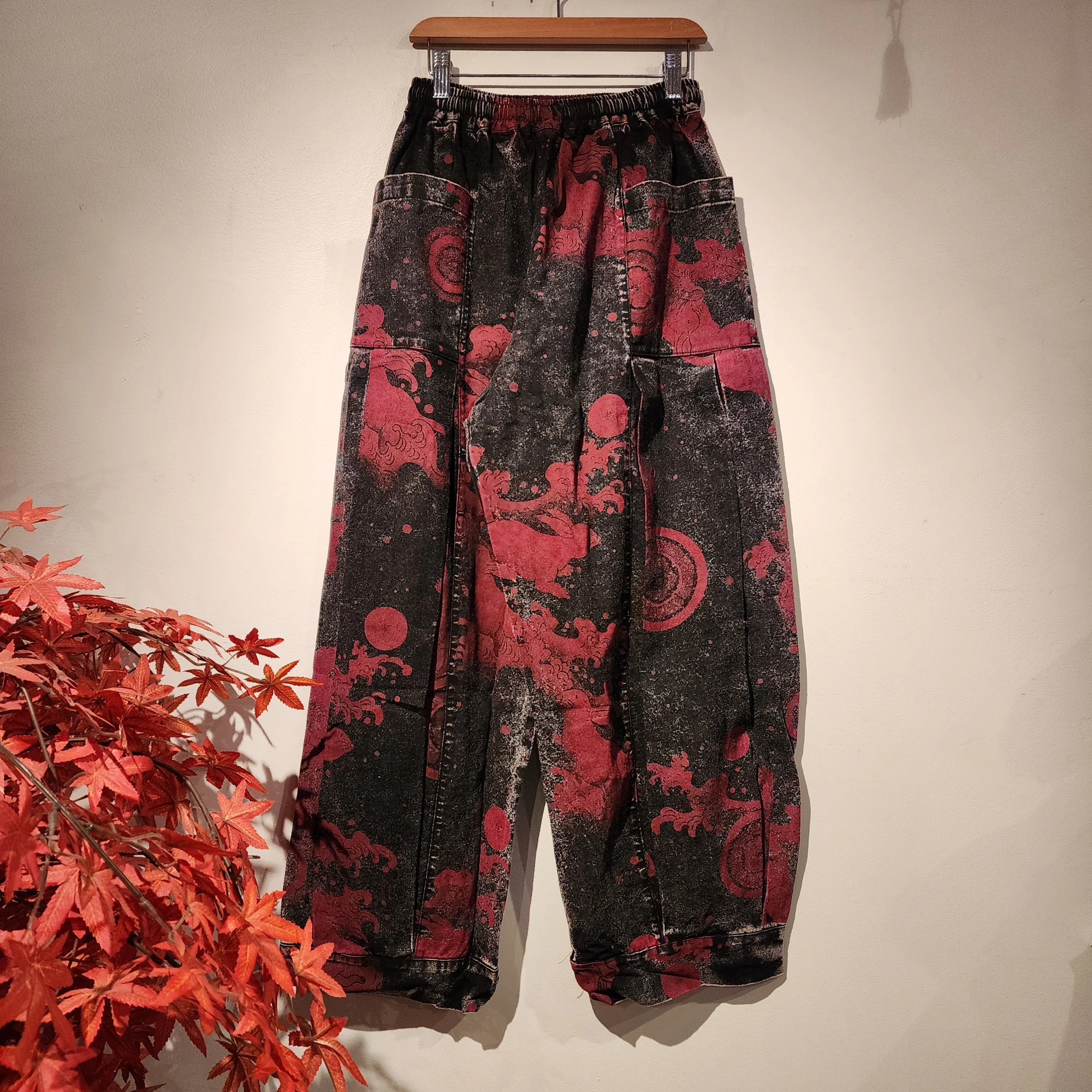 Red Black Stonewash Bunny Kamon Comfy Sweat Pants