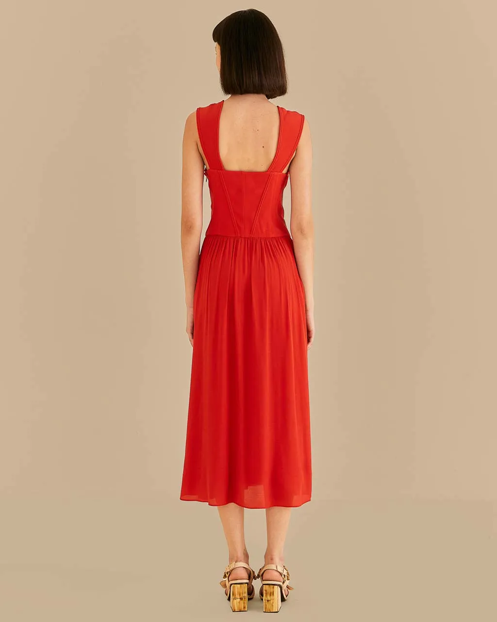 Red Bow Detail Sleeveless Midi Dress