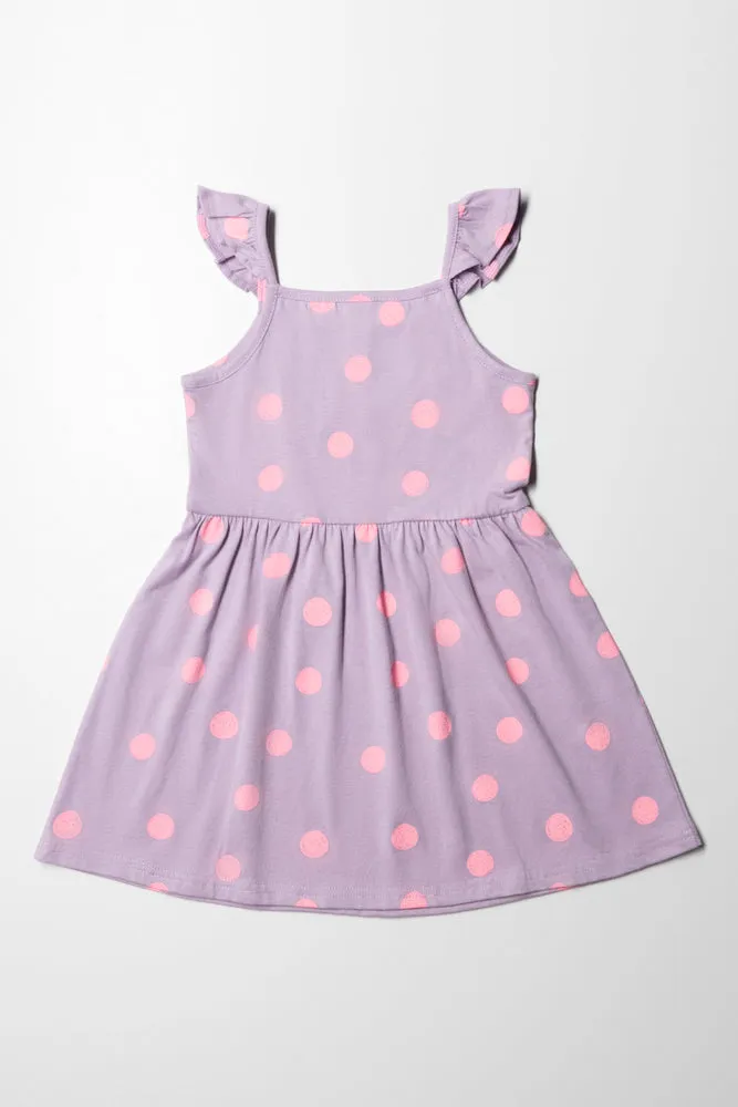 Spot Frill Strappy Dress Lilac