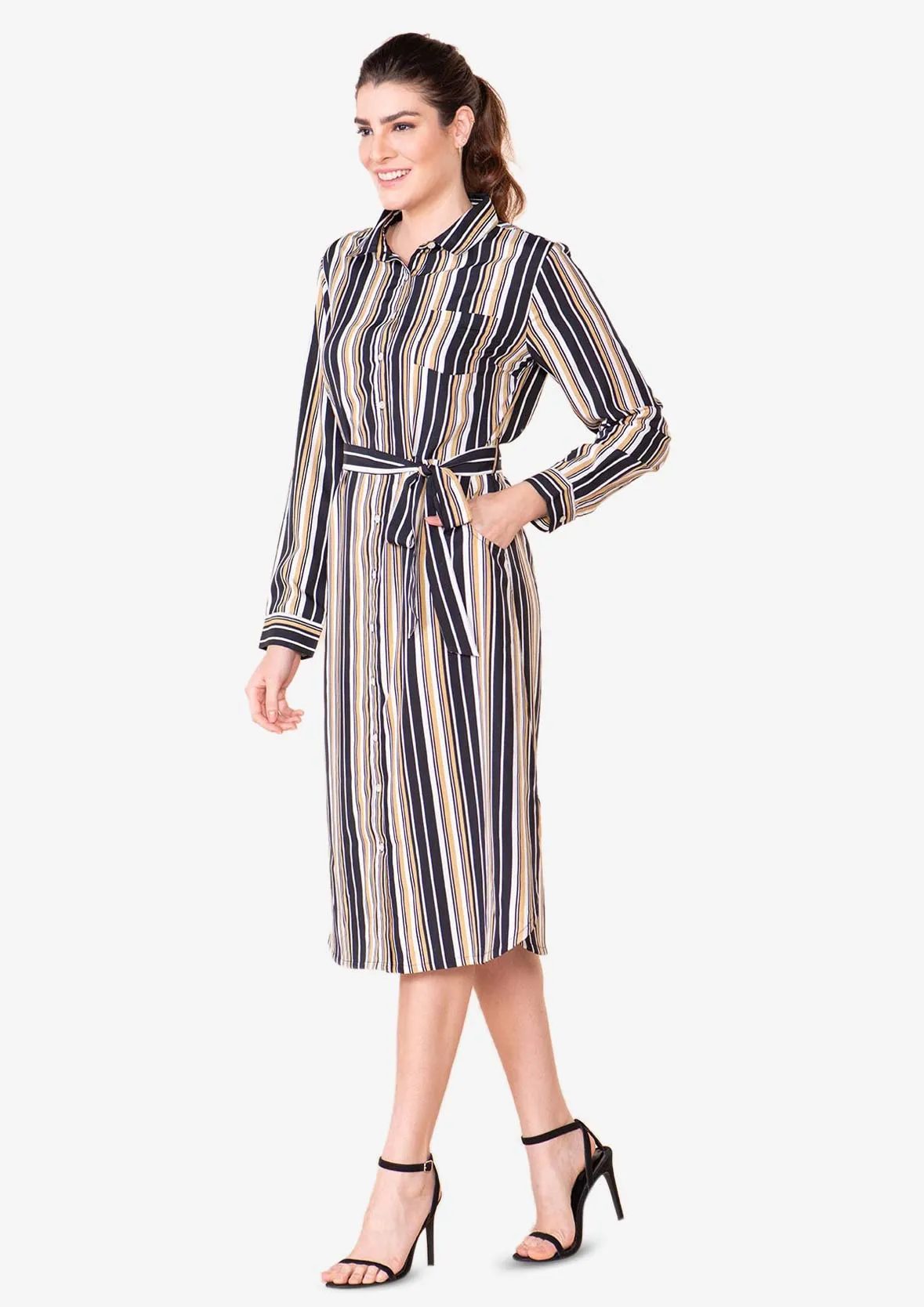 Striped Dress With Self-Tie Waist