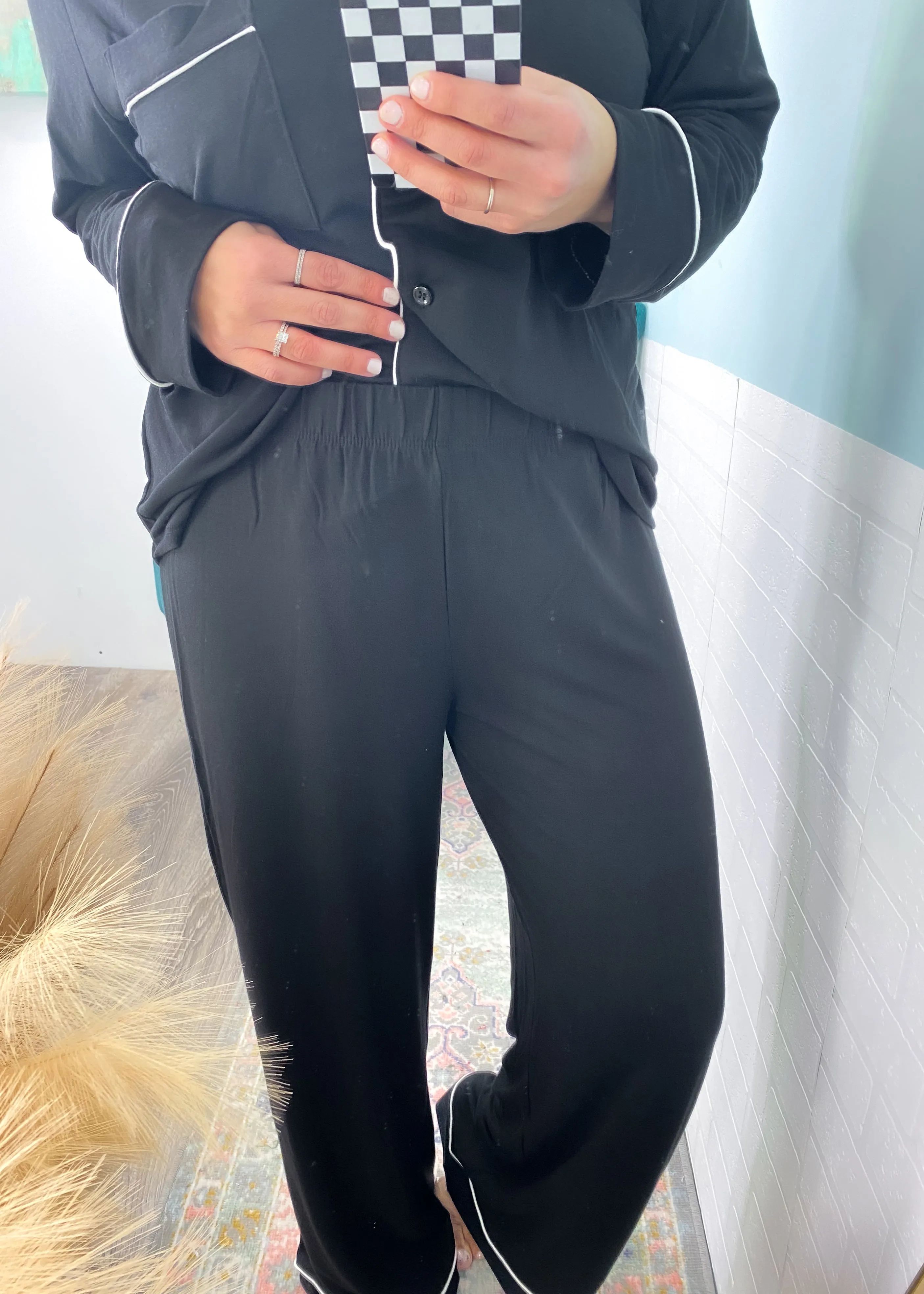 'Sweet Dreams' Black Ultra Soft Long Sleeve & Wide Leg Pants Pajamas