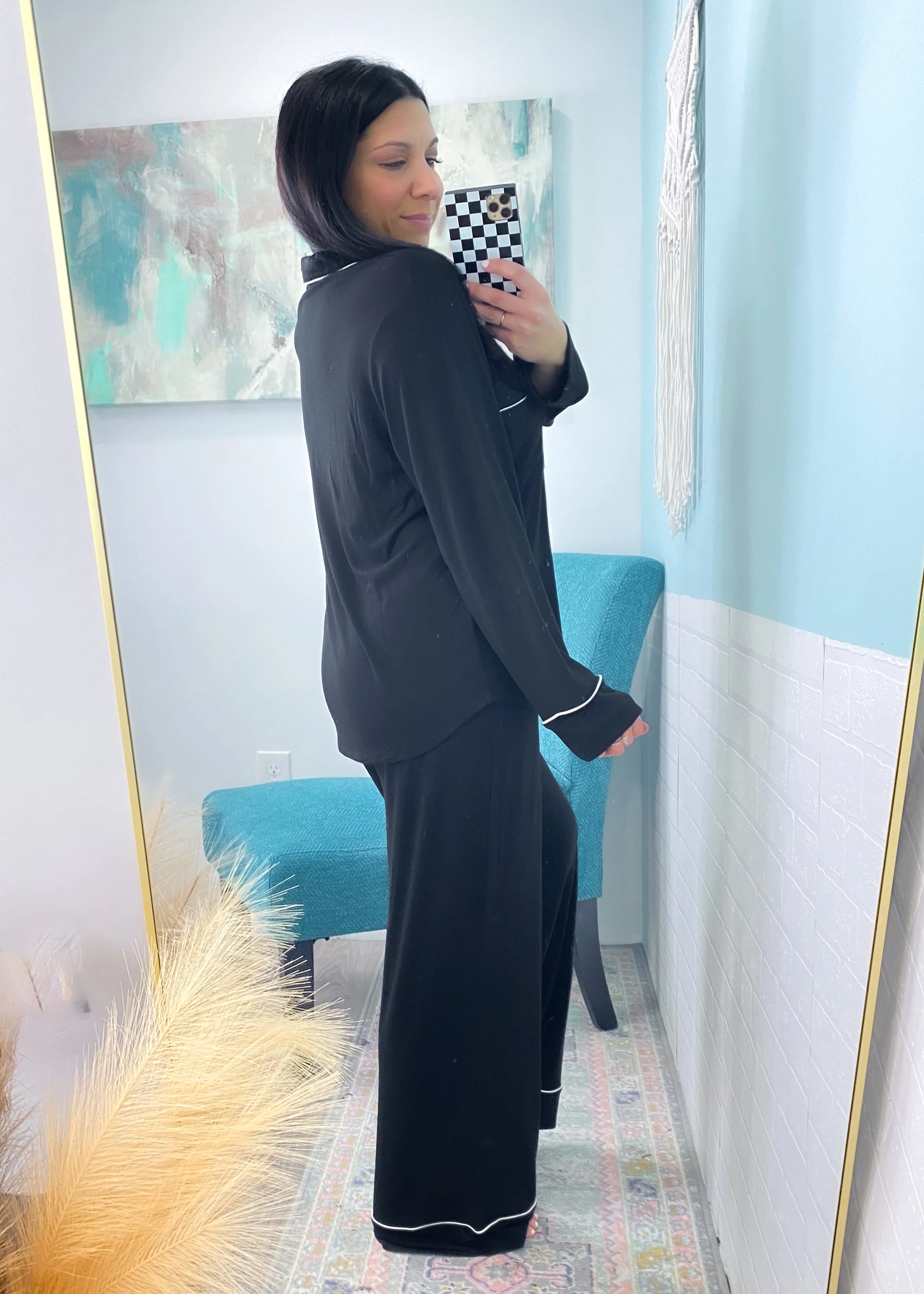 'Sweet Dreams' Black Ultra Soft Long Sleeve & Wide Leg Pants Pajamas