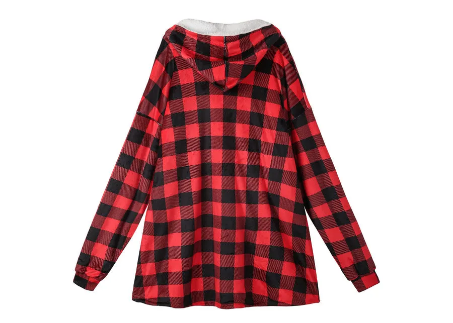 TARRAMARRA Reversible Hoodie Blanket Unisex Black and Red Check