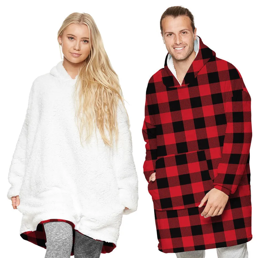 TARRAMARRA Reversible Hoodie Blanket Unisex Black and Red Check