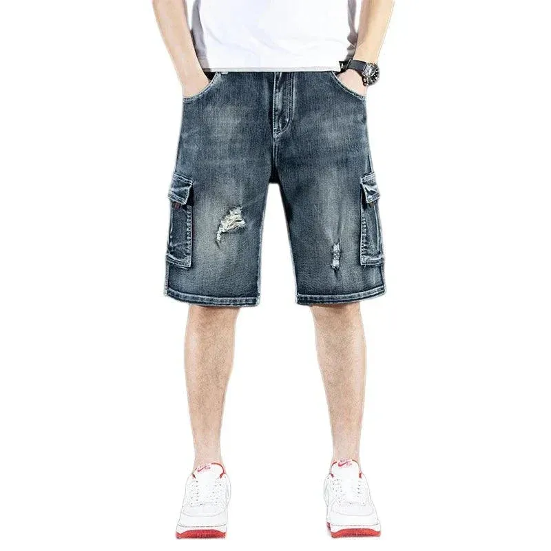 Trendy Brand Piercing 5 Shorts Men's Loose Fit, Multi-Pocket         .