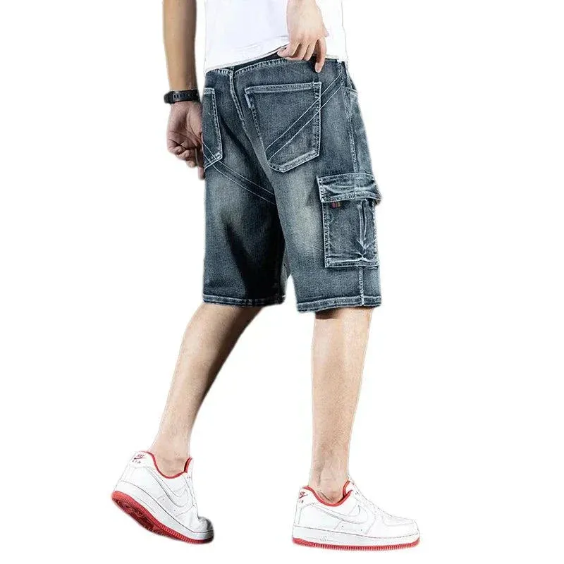 Trendy Brand Piercing 5 Shorts Men's Loose Fit, Multi-Pocket         .