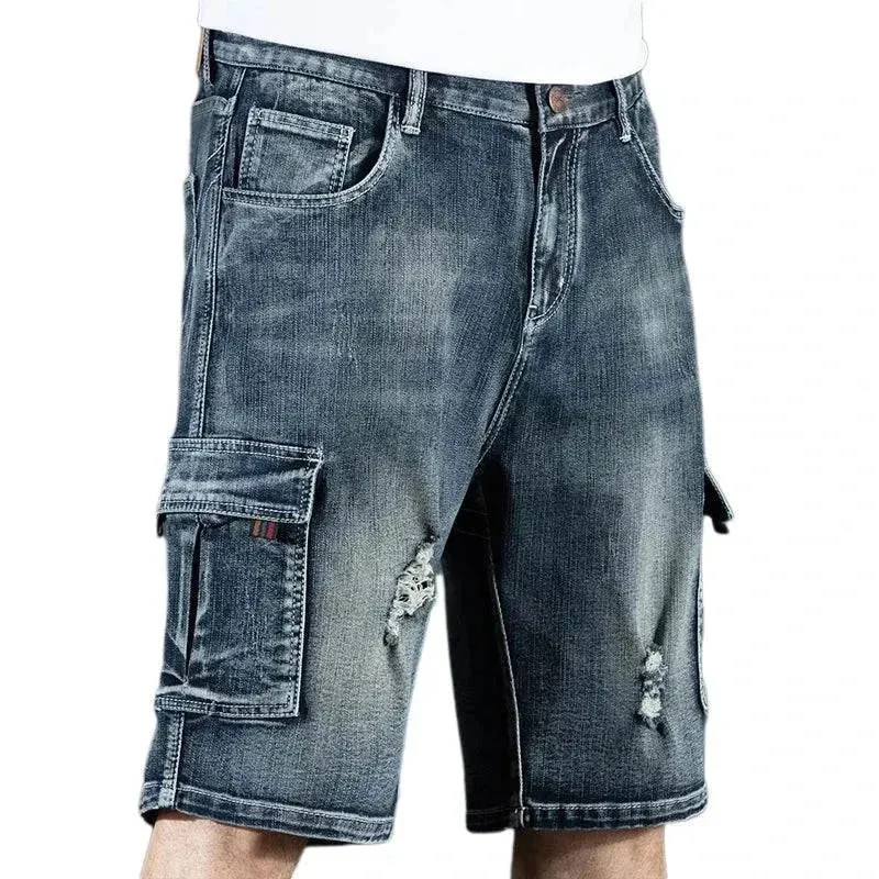 Trendy Brand Piercing 5 Shorts Men's Loose Fit, Multi-Pocket         .