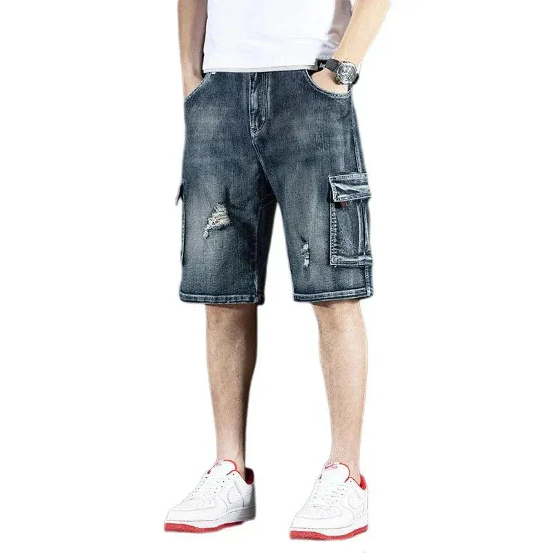 Trendy Brand Piercing 5 Shorts Men's Loose Fit, Multi-Pocket         .