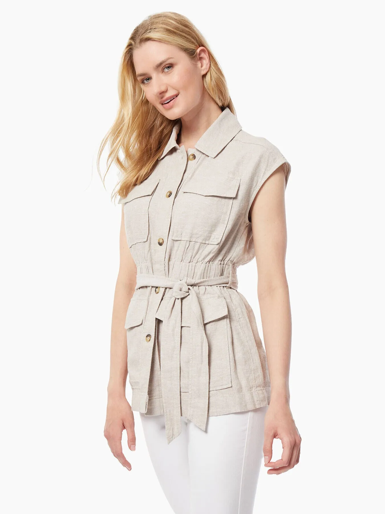 Washed Linen-Blend Safari Vest