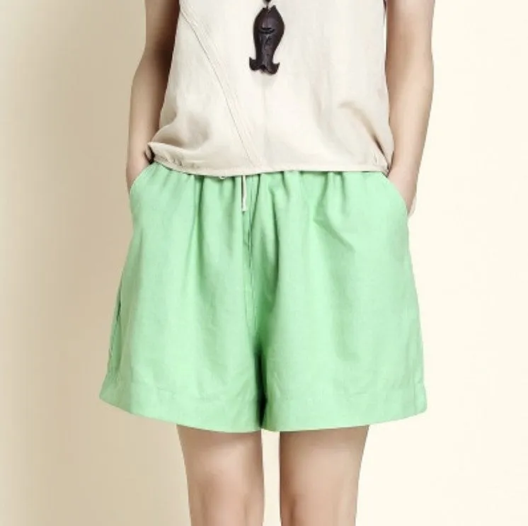 Women's Summer Cotton Elastic-Waist Loose Shorts With Pockets