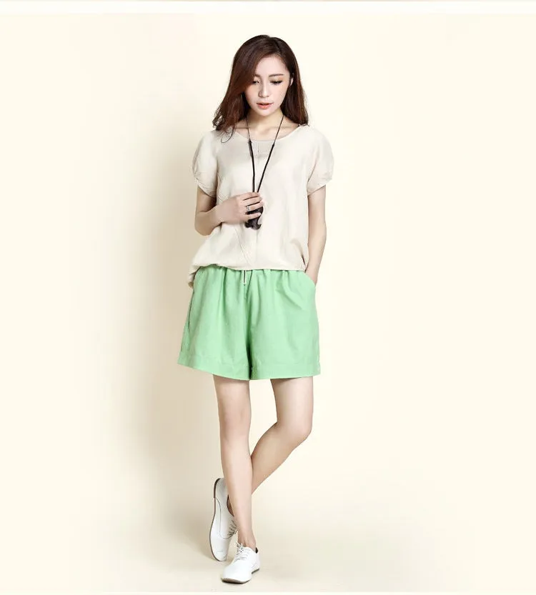 Women's Summer Cotton Elastic-Waist Loose Shorts With Pockets