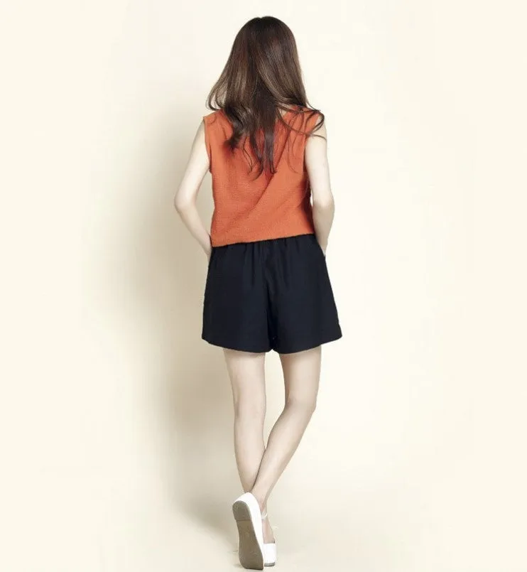 Women's Summer Cotton Elastic-Waist Loose Shorts With Pockets