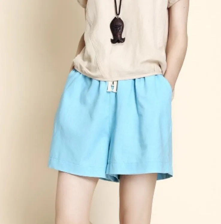 Women's Summer Cotton Elastic-Waist Loose Shorts With Pockets