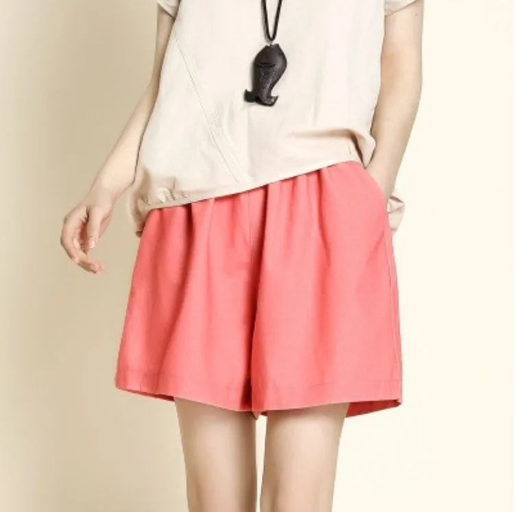 Women's Summer Cotton Elastic-Waist Loose Shorts With Pockets