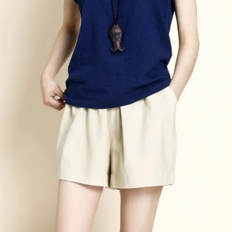 Women's Summer Cotton Elastic-Waist Loose Shorts With Pockets