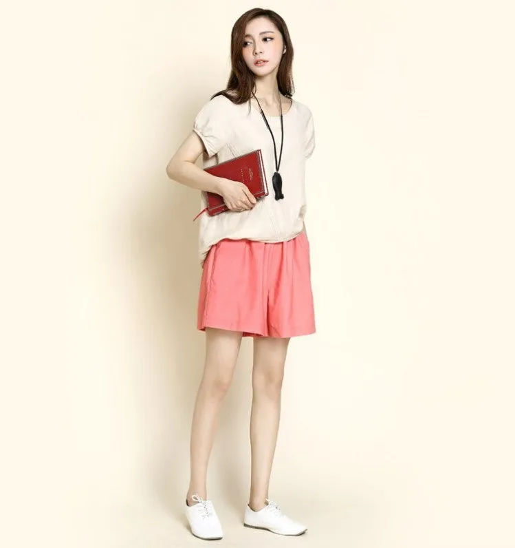 Women's Summer Cotton Elastic-Waist Loose Shorts With Pockets