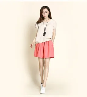 Women's Summer Cotton Elastic-Waist Loose Shorts With Pockets