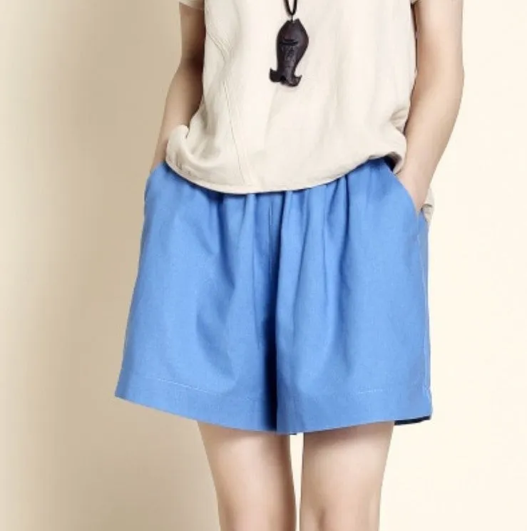 Women's Summer Cotton Elastic-Waist Loose Shorts With Pockets